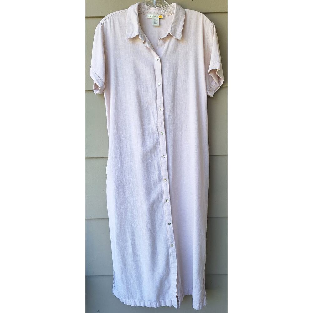 C&C California Linen blend Shirt Dress Maxi Long Beige Neutral Minimalist Size L